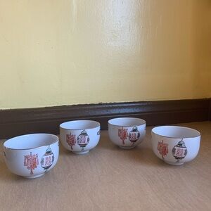 Vintage Hand Painted Teacup or rice soup bowl set of 4